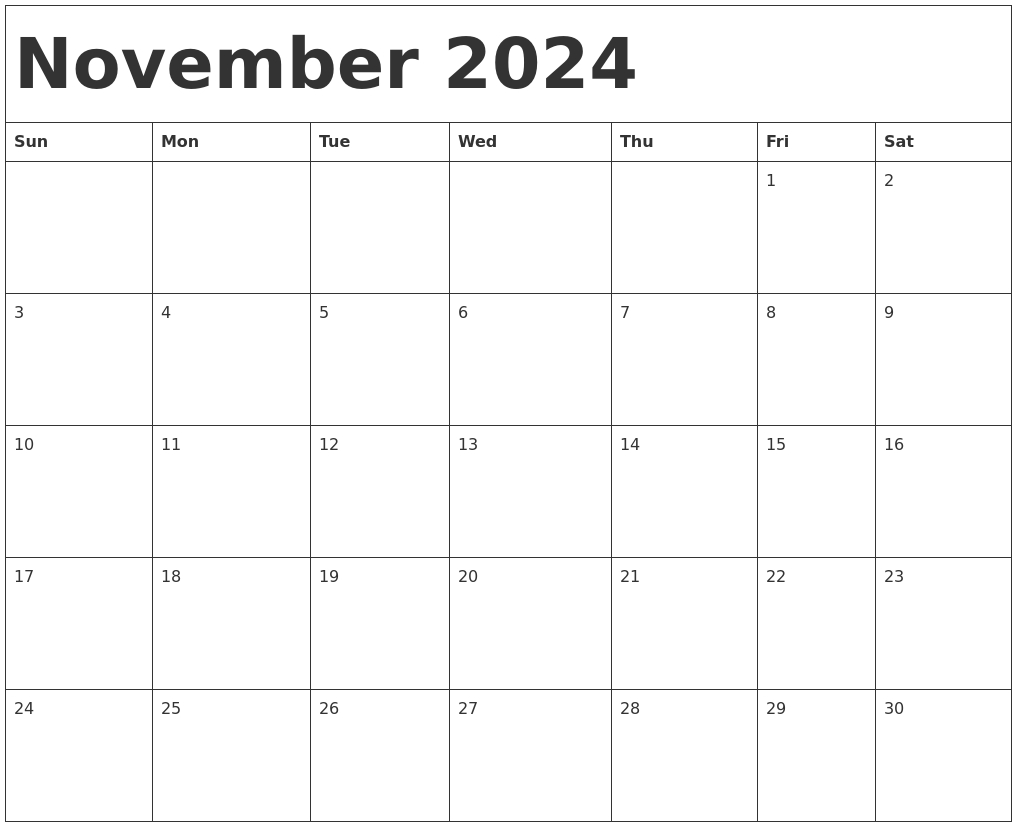 November 2024 Calendar Template