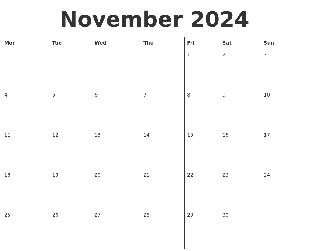 November 2024 Free Calendar Printables
