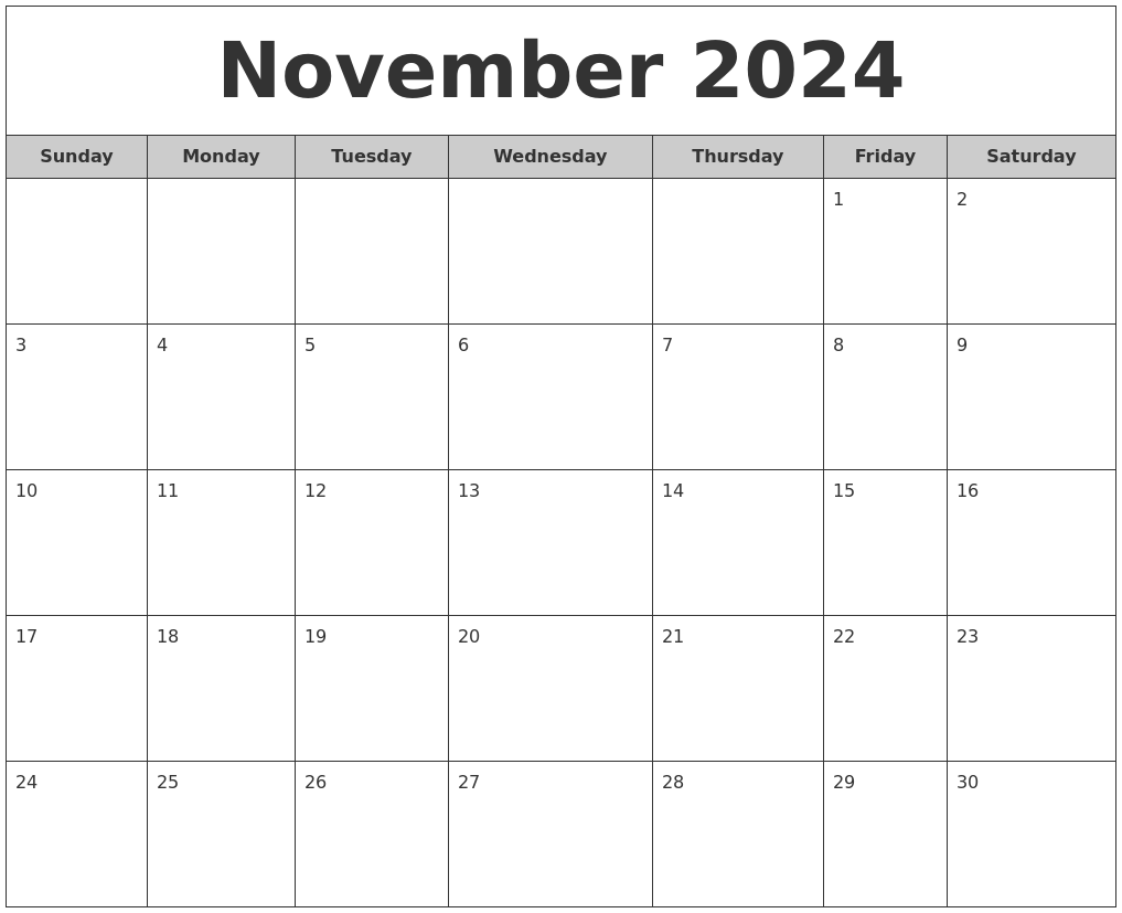 Free Printable Monthly Calendar November 2024