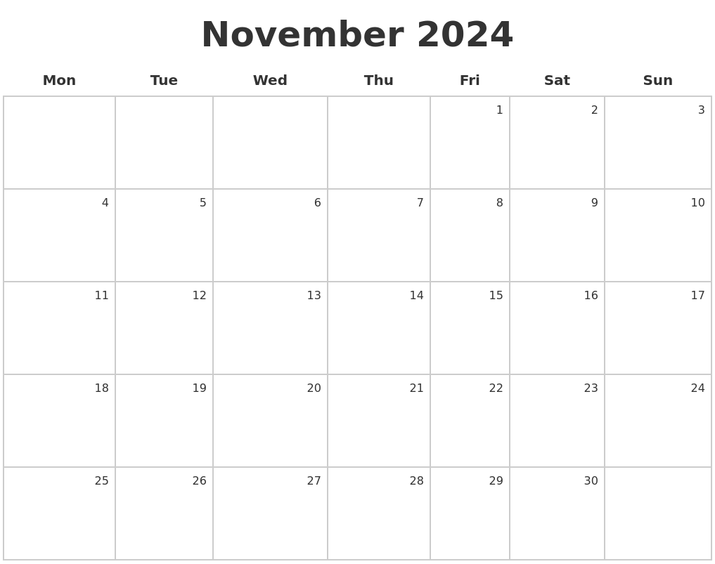 November 2024 Make A Calendar