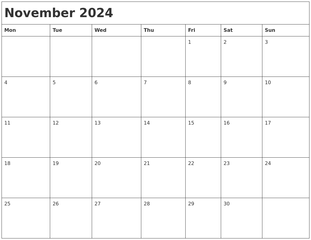 November 2024 Month Calendar