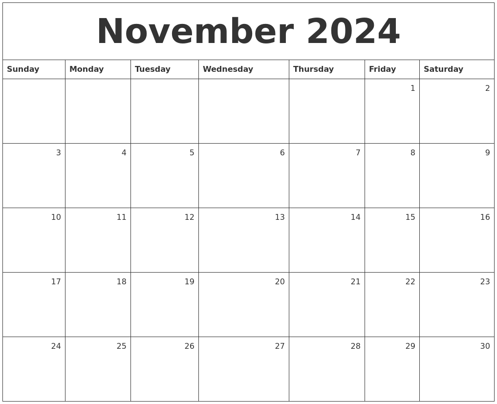 November 2024 Monthly Calendar