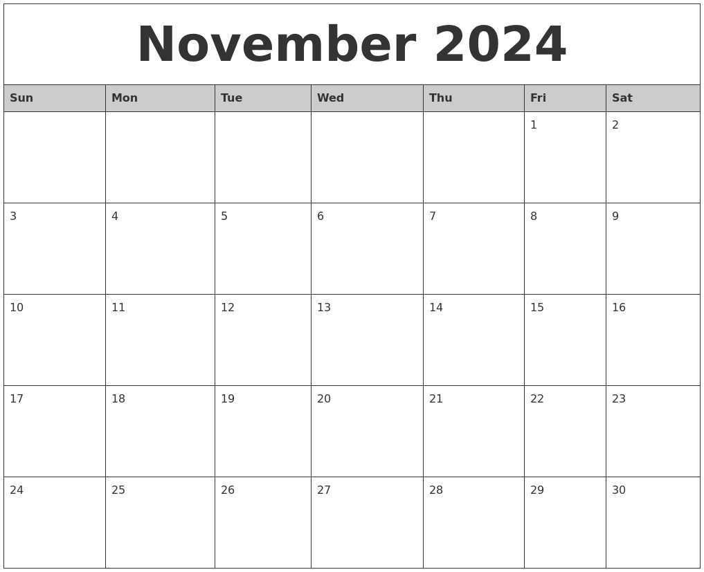 November 2024 Monthly Calendar Printable