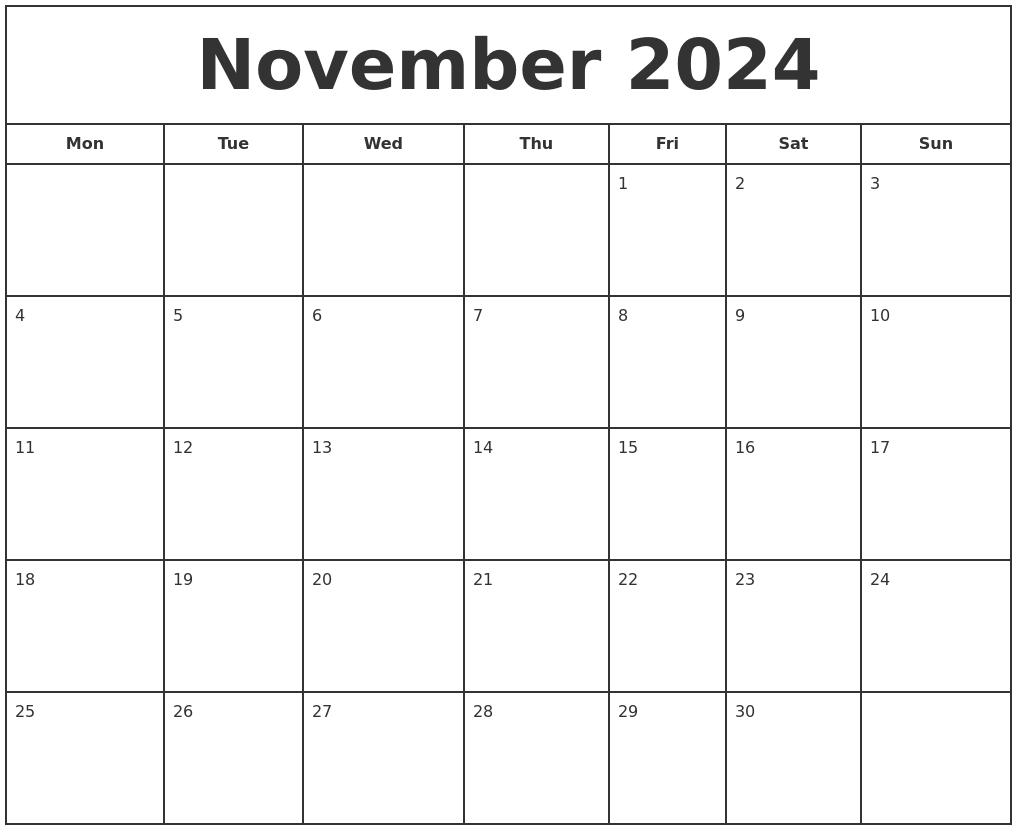 November 2024 Print Free Calendar