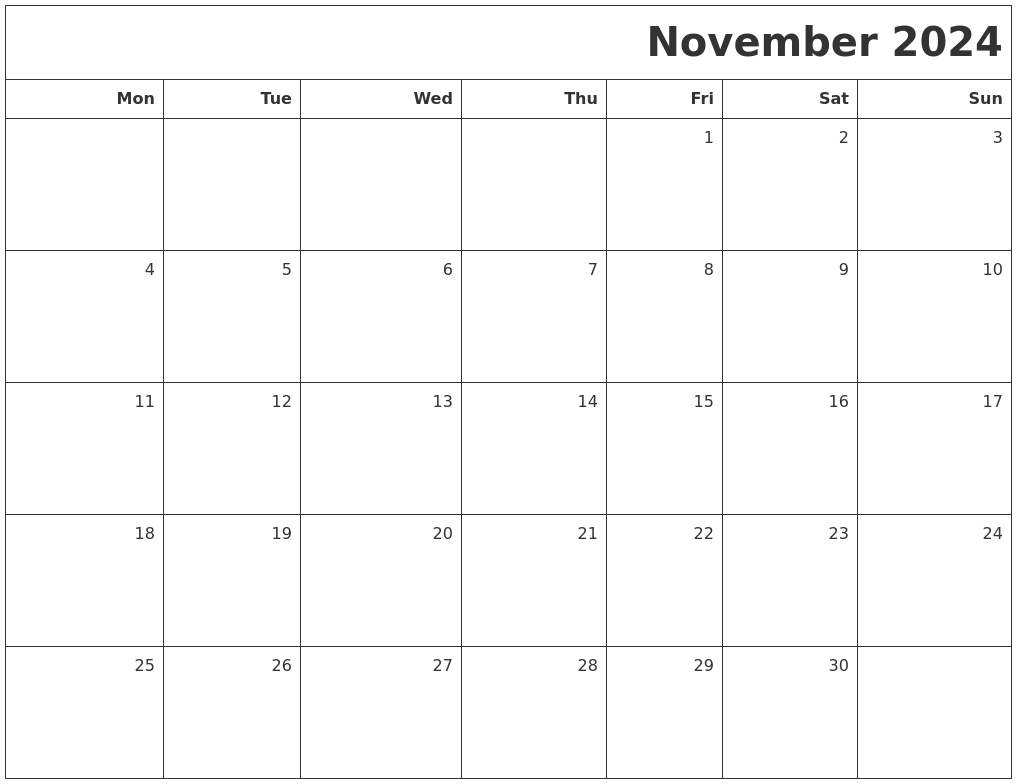 November 2024 Printable Blank Calendar