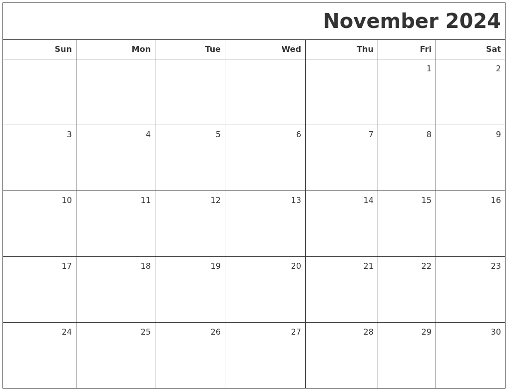 November 2024 Printable Blank Calendar