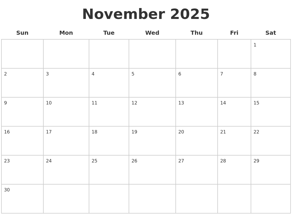November 2025 Blank Calendar Pages
