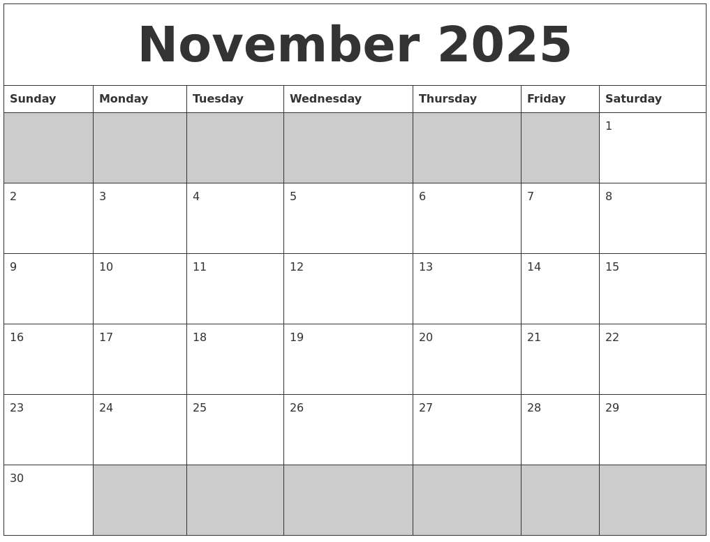 Calendar November 2025