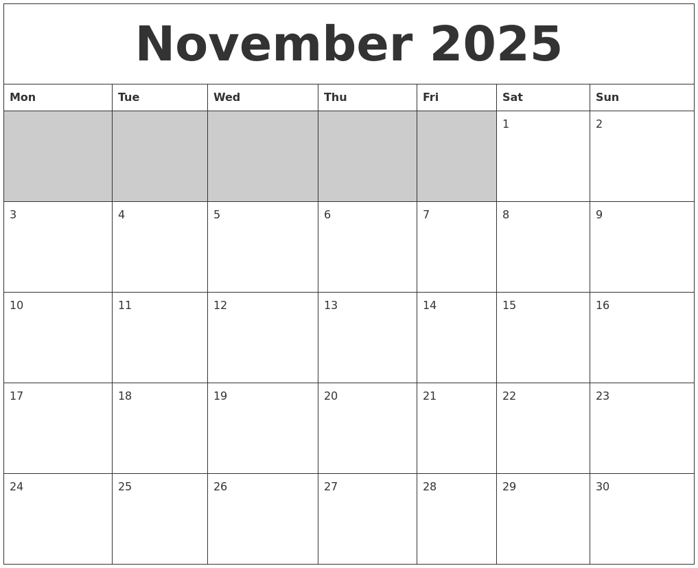 November 2025 Blank Printable Calendar