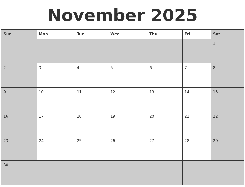 November 2025 Calanders