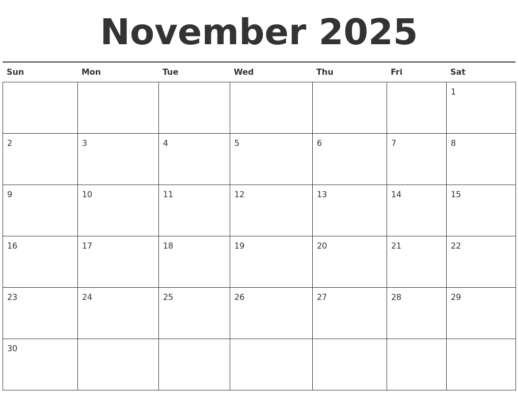 November 2025 Calendar Printable