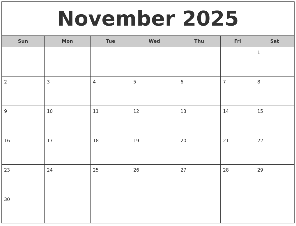 November 2025 Free Monthly Calendar