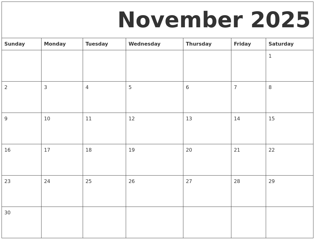 November 2025 Free Printable Calendar