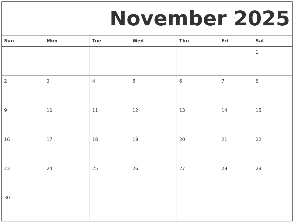 November 2025 Free Printable Calendar