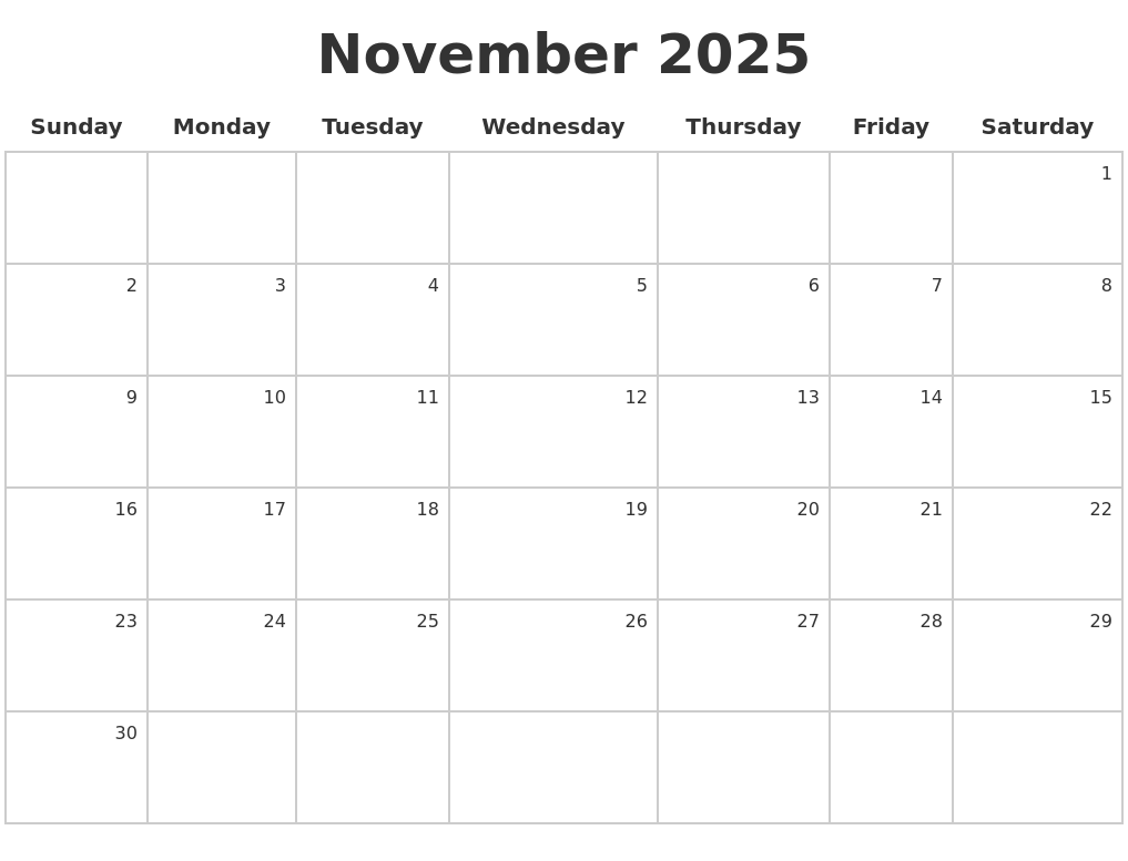 November 2025 Make A Calendar