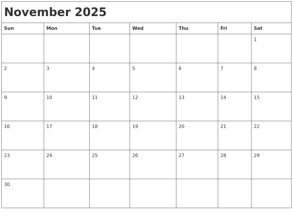 November 2025 Month Calendar