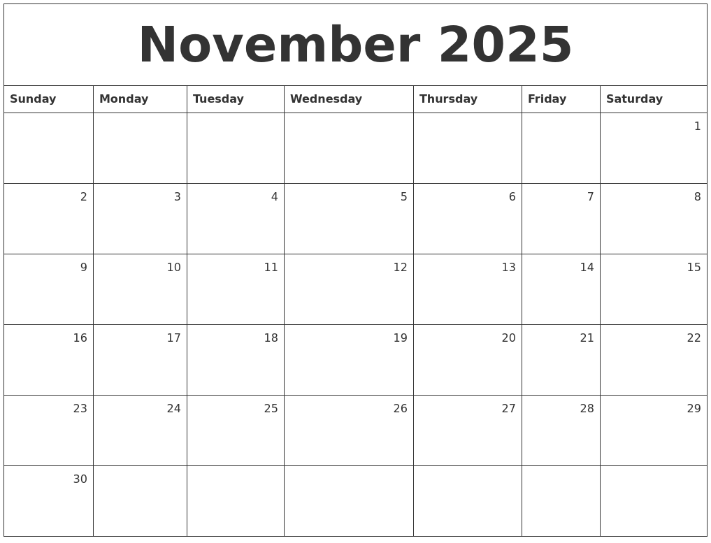 November 2025 Monthly Calendar