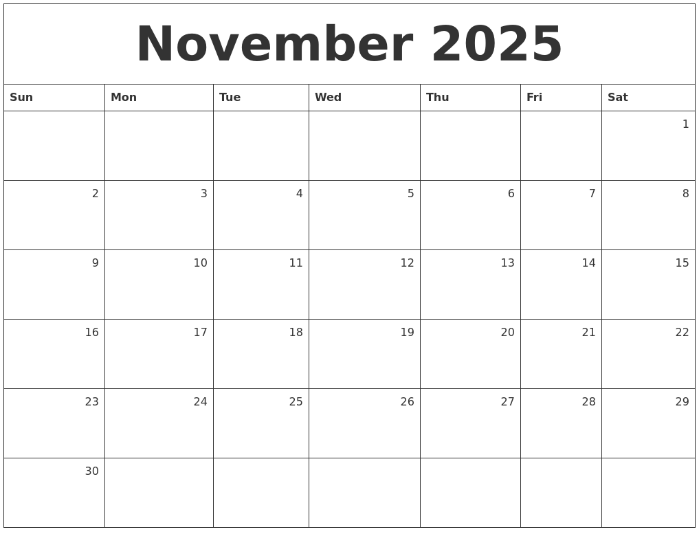 November 2025 Monthly Calendar