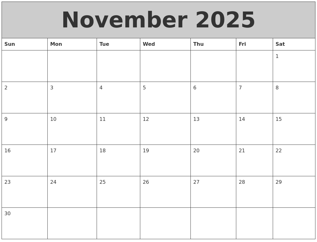 November 2025 My Calendar
