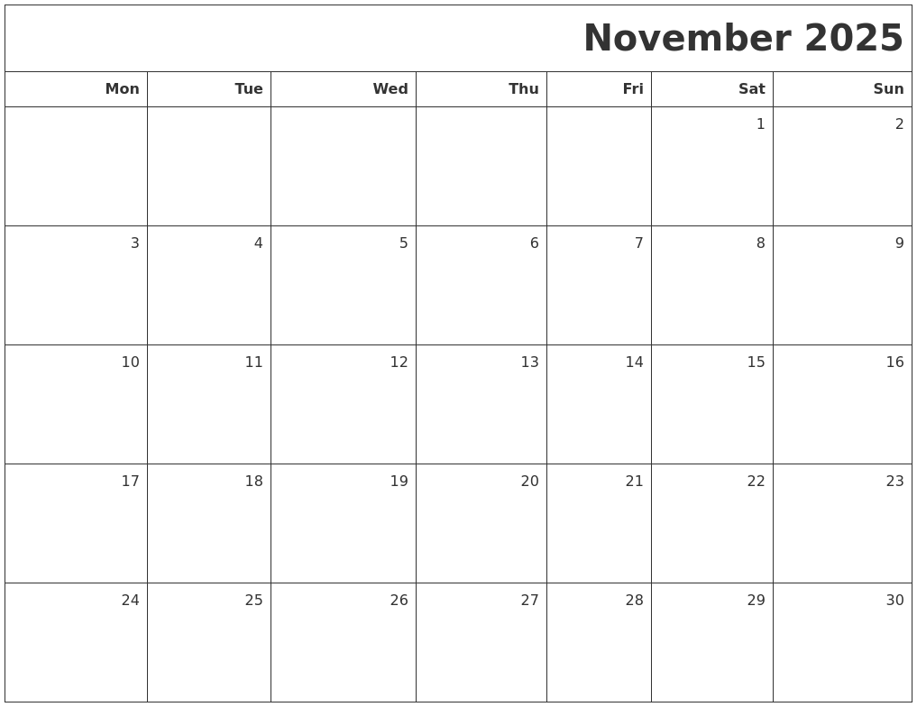 November 2025 Printable Blank Calendar
