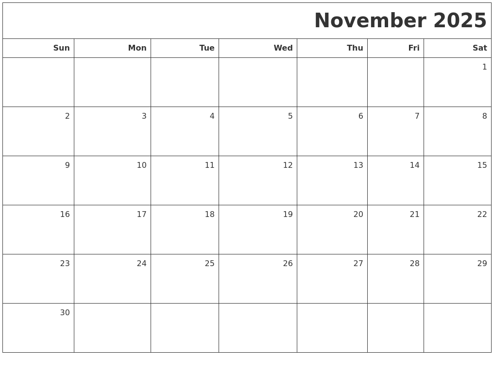 November 2025 Printable Blank Calendar