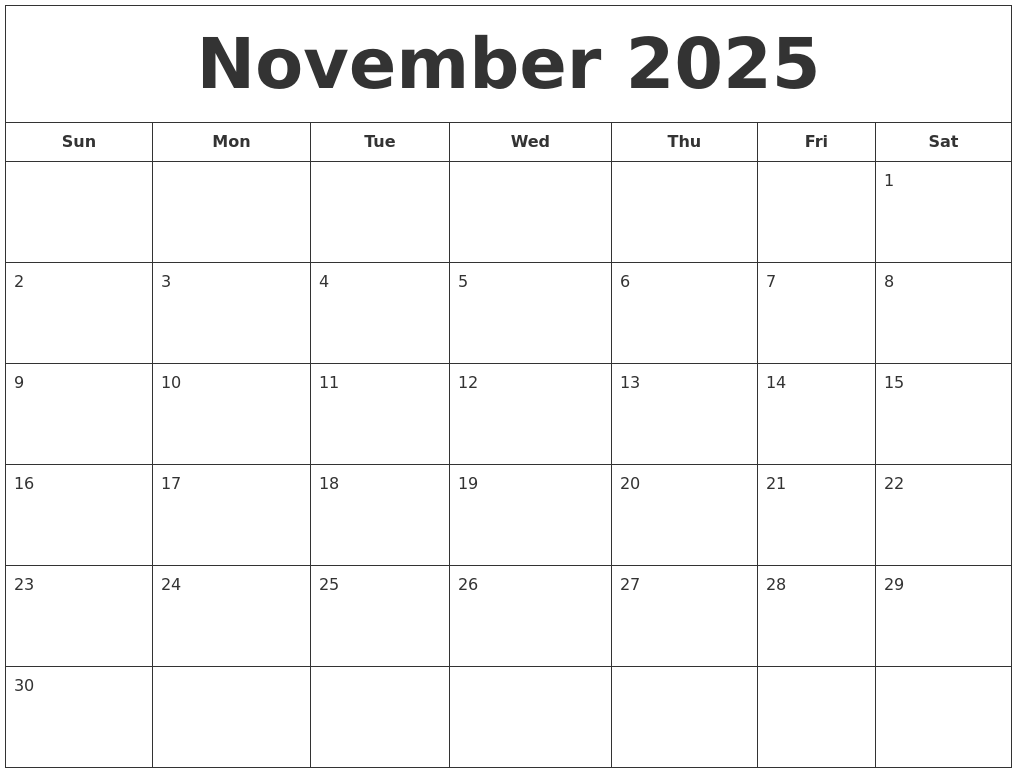 November 2025 Printable Calendar