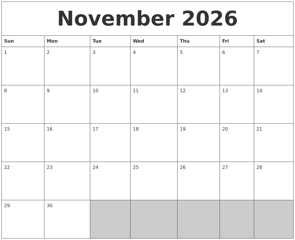 November 2026 Blank Printable Calendar