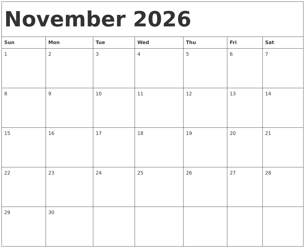 November 2026 Calendar Template