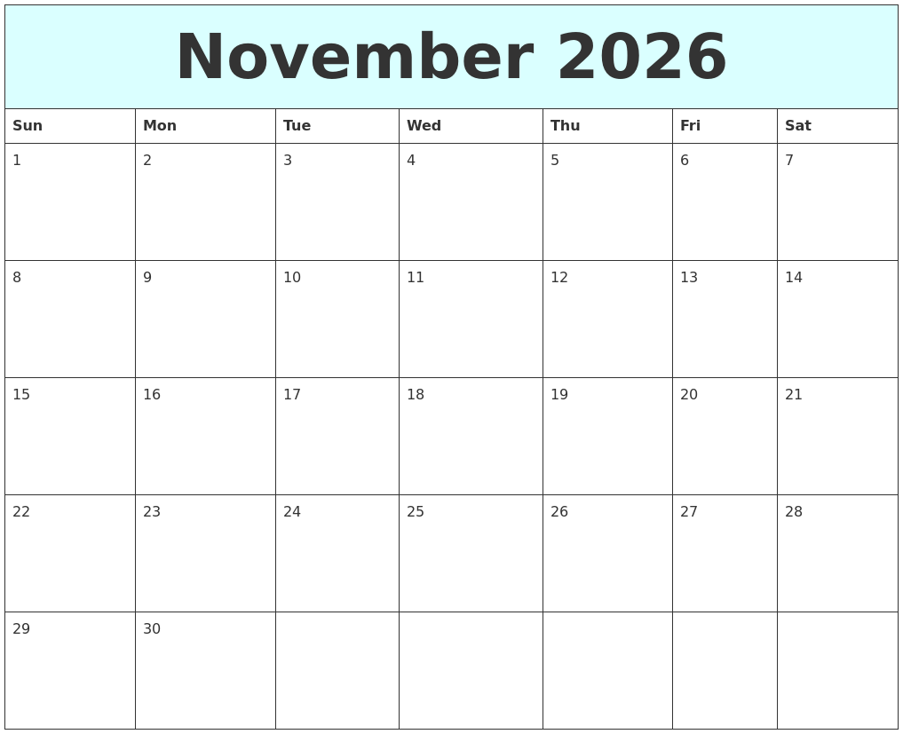 November 2026 Free Calendar