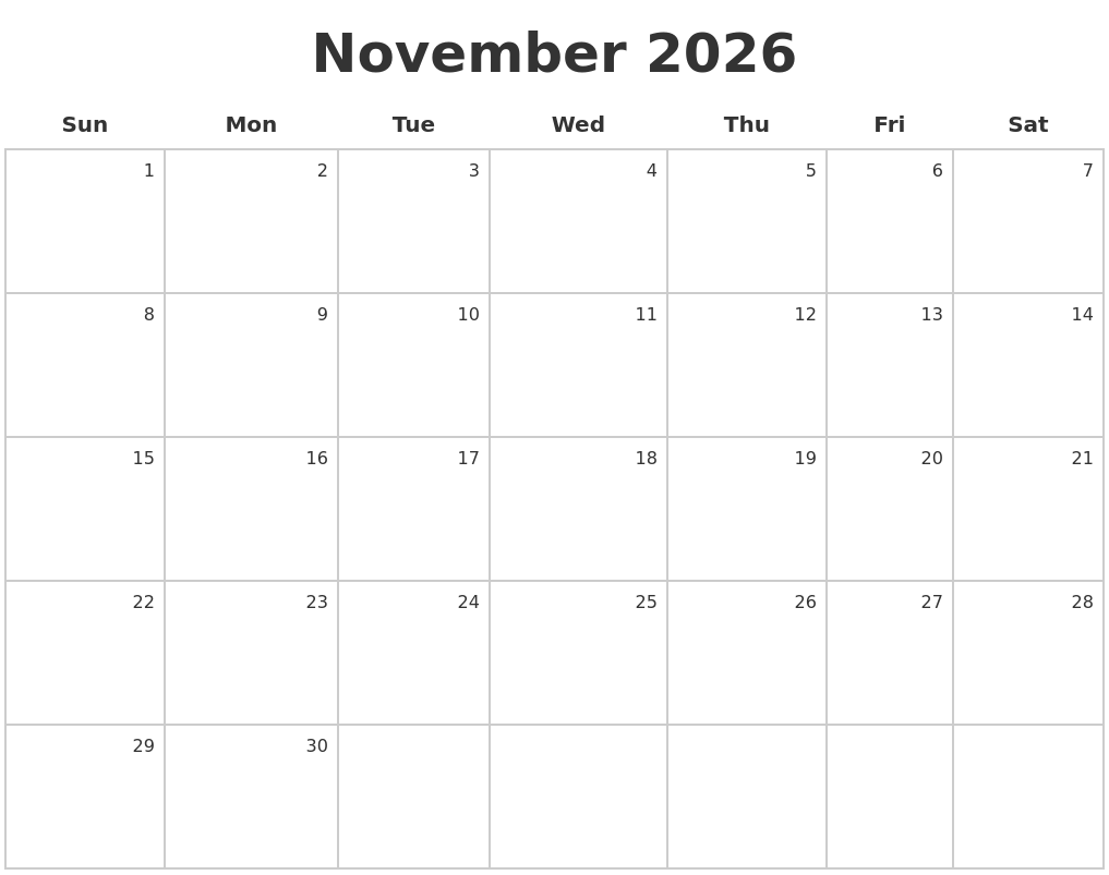 November 2026 Make A Calendar