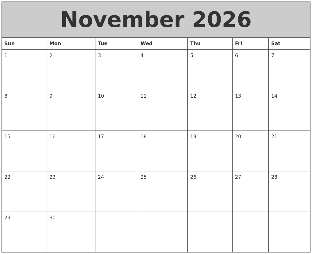 November 2026 My Calendar