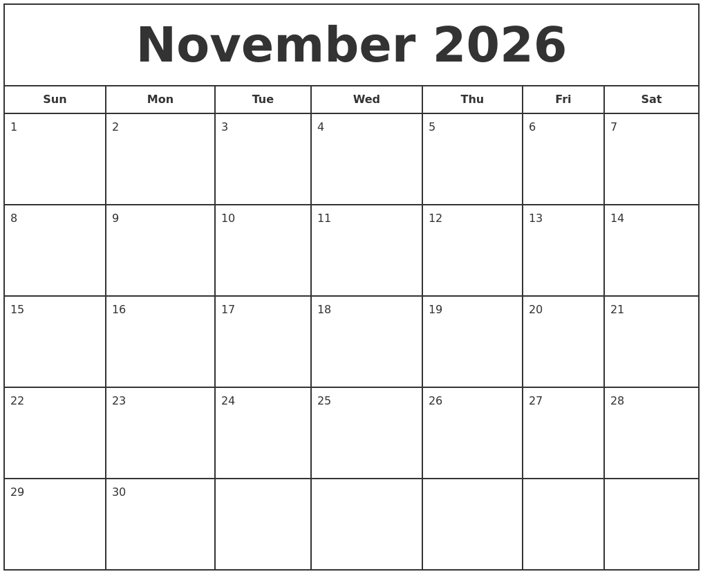 November 2026 Print Free Calendar