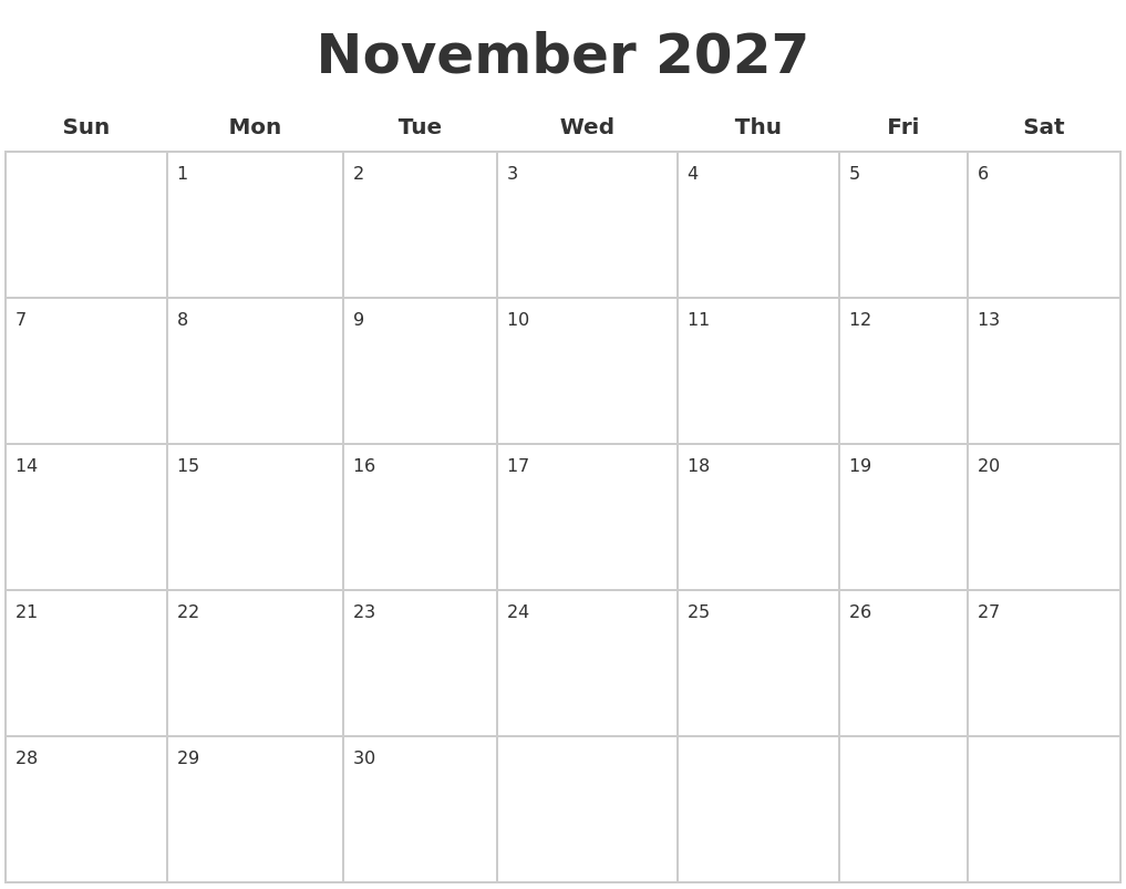 November 2027 Blank Calendar Pages