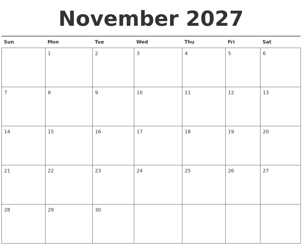 November 2027 Calendar Printable