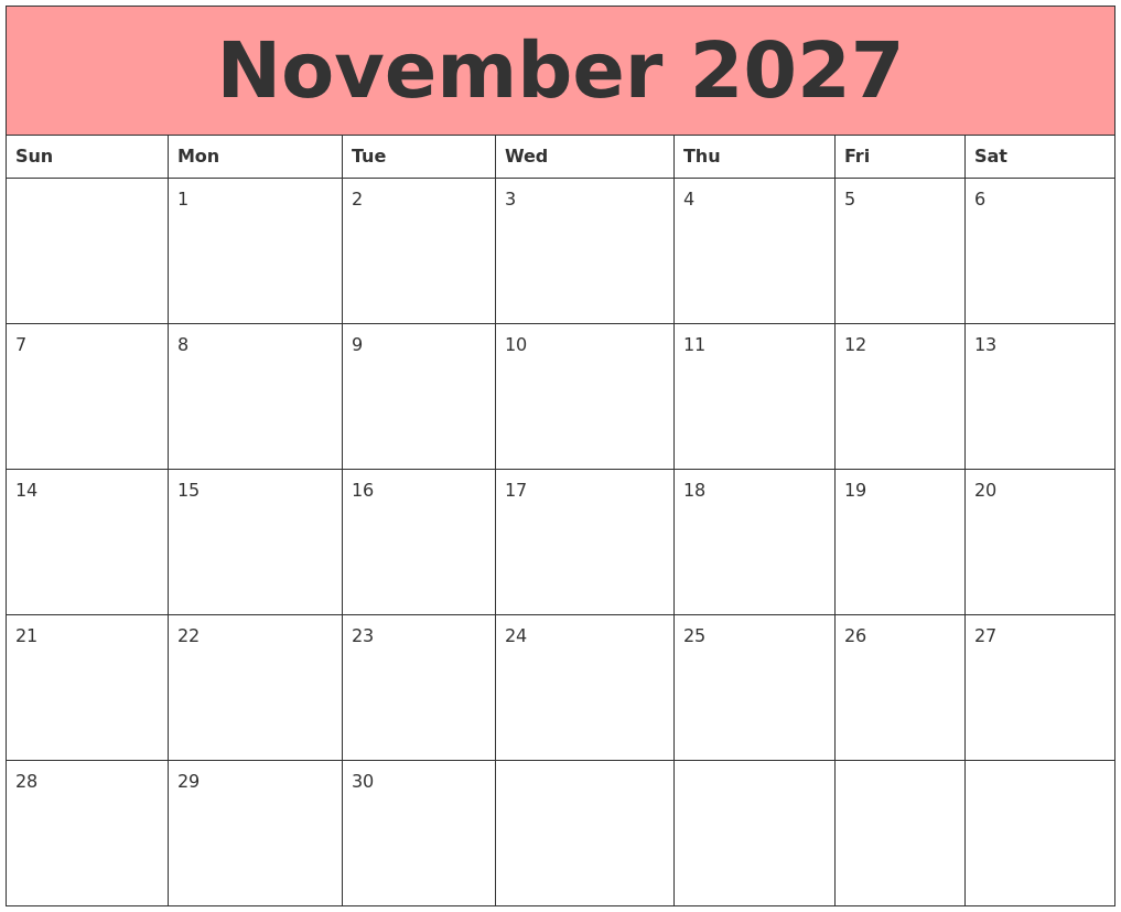 November 2027 Calendars That Work