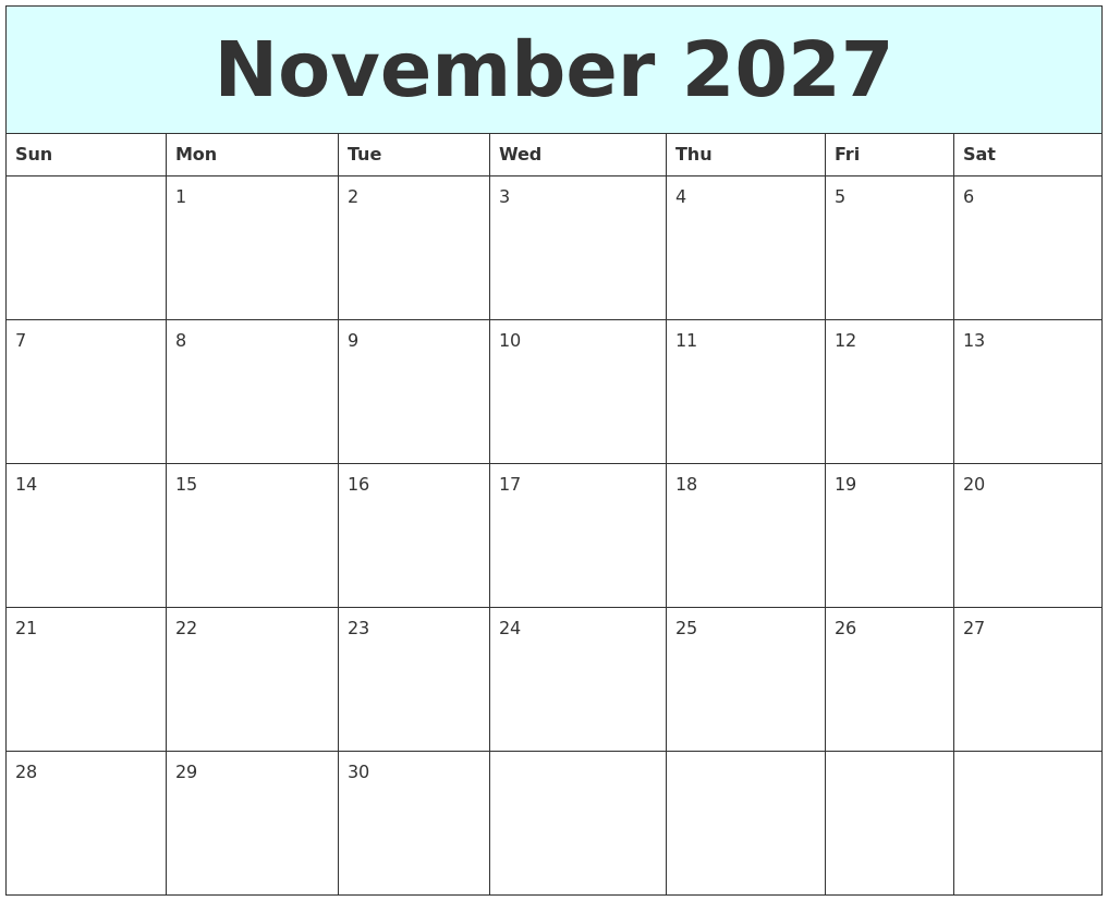 November 2027 Free Calendar