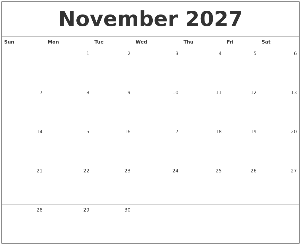 November 2027 Monthly Calendar