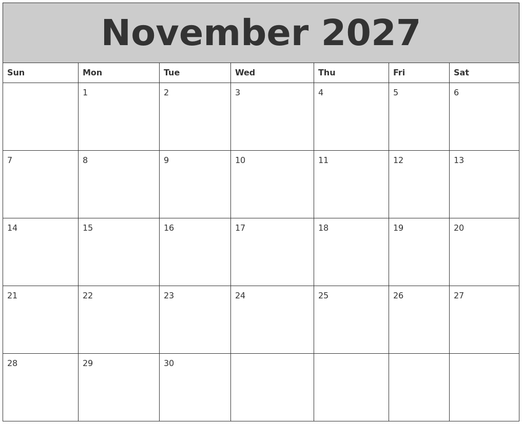 November 2027 My Calendar