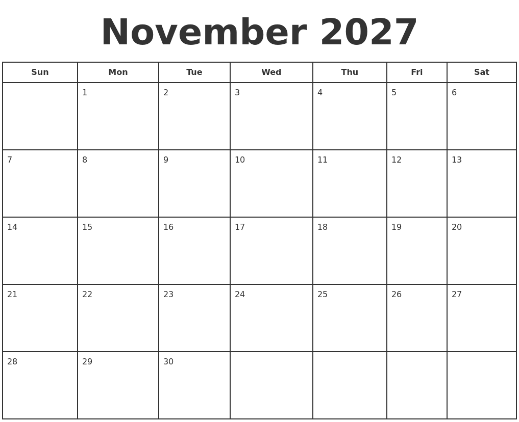 November 2027 Print A Calendar