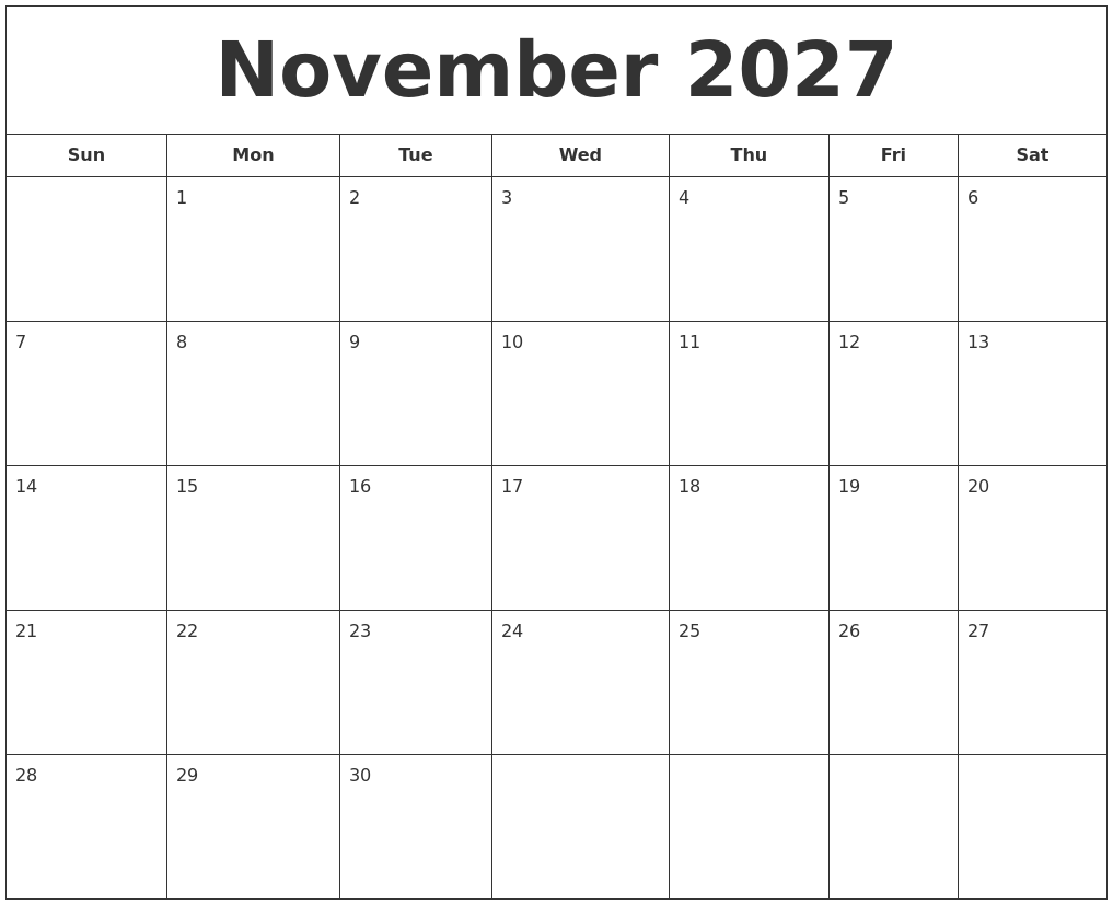 november 2027 printable calendar