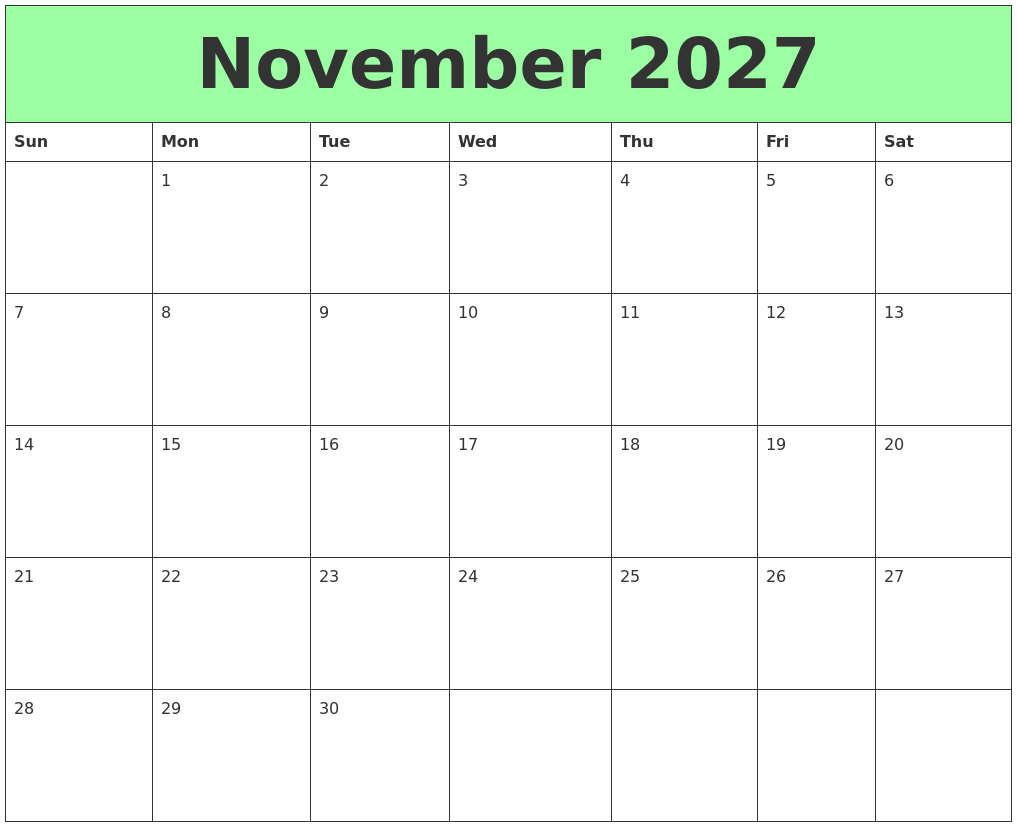 November 2027 Printable Calendars