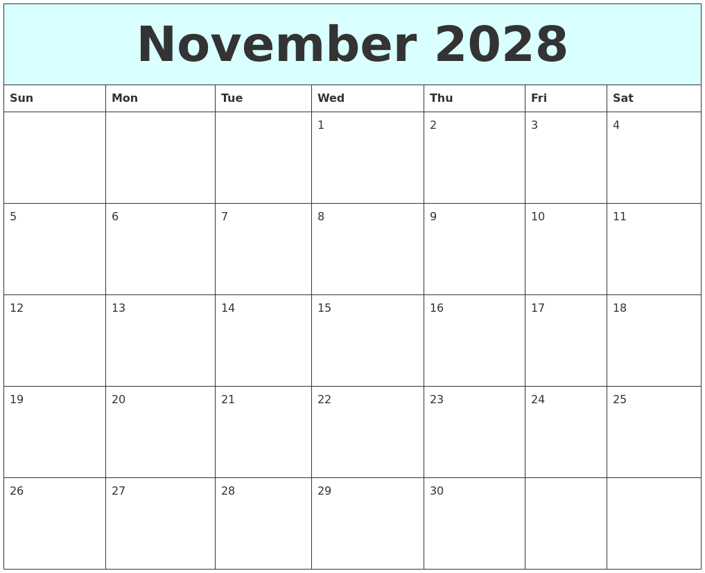 November 2028 Free Calendar