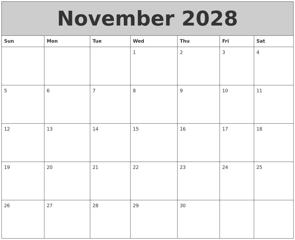 November 2028 My Calendar