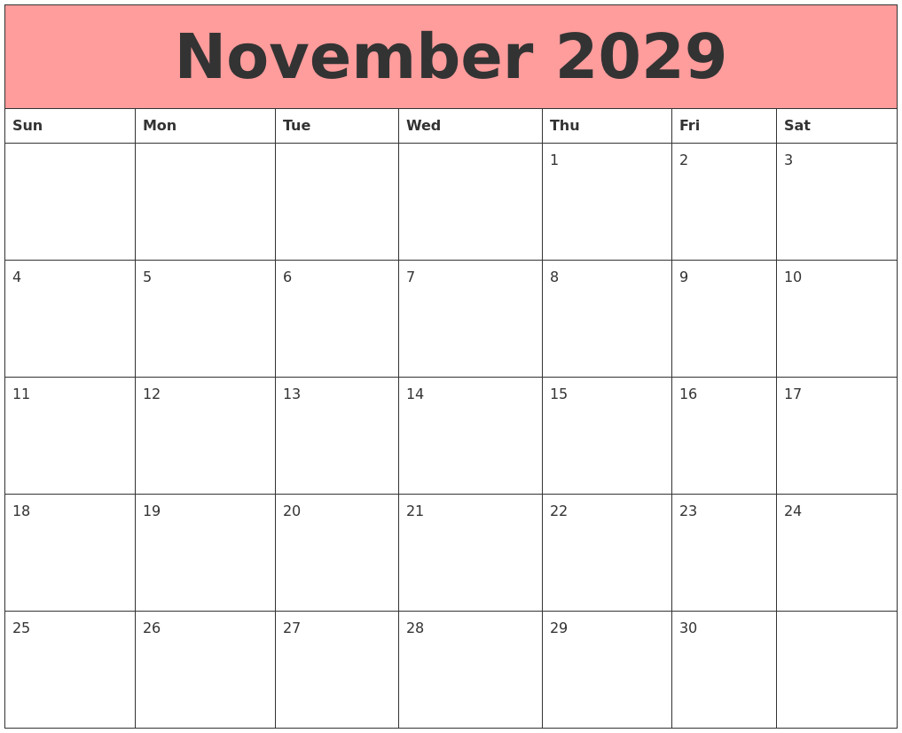 November 2029 Calendars That Work