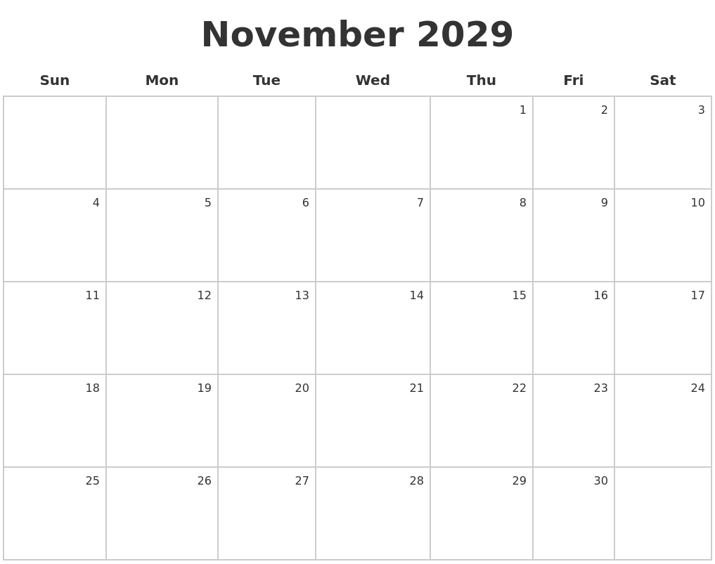 November 2029 Make A Calendar