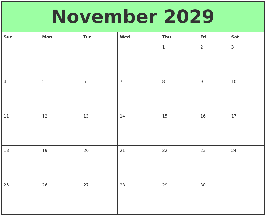 November 2029 Printable Calendars
