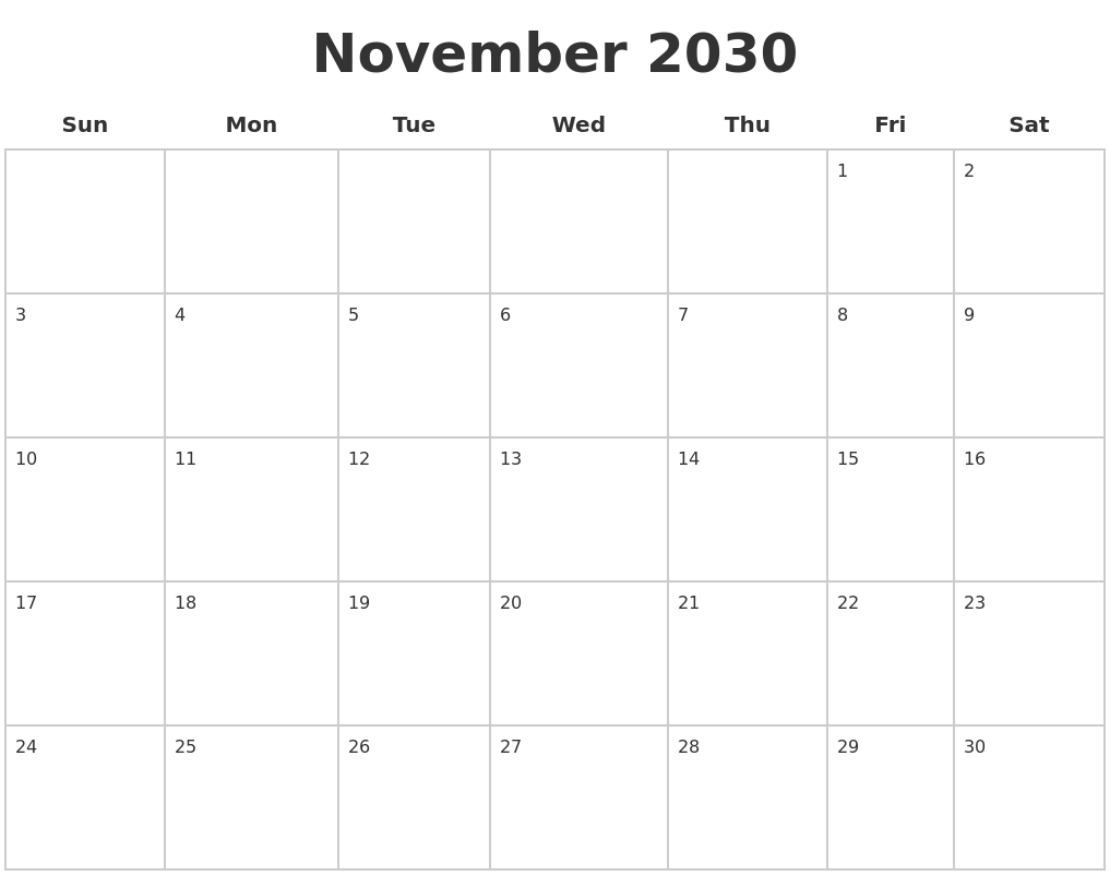 November 2030 Blank Calendar Pages