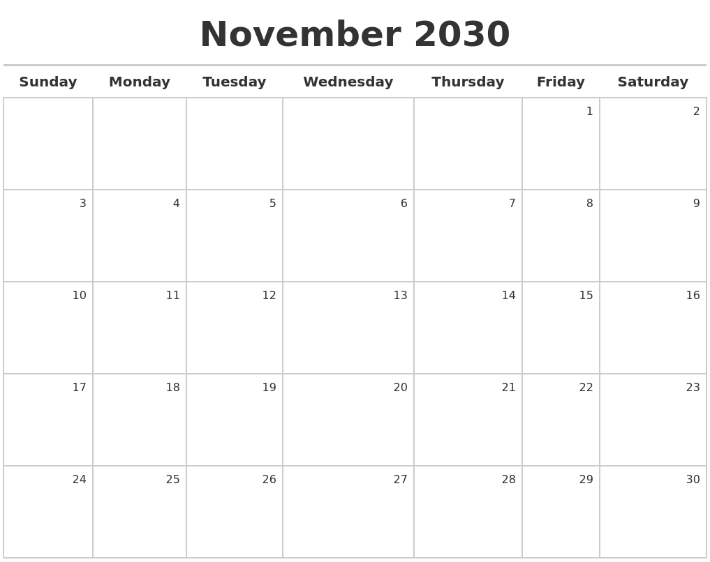 November 2030 Calendar Maker November 2030 Calendar Maker