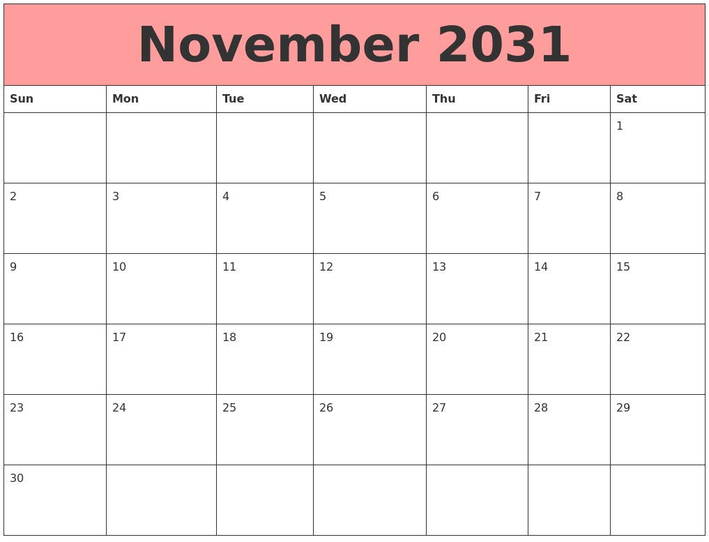 November 2031 Calendars That Work