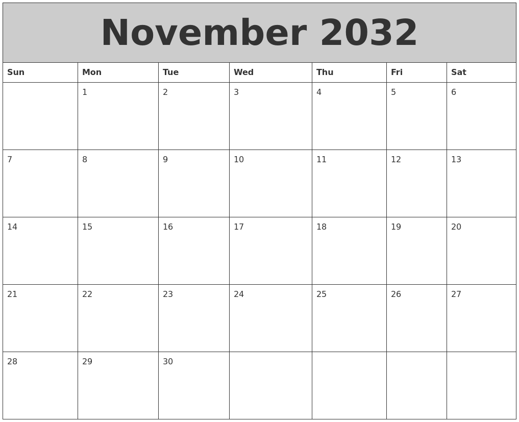 November 2032 My Calendar